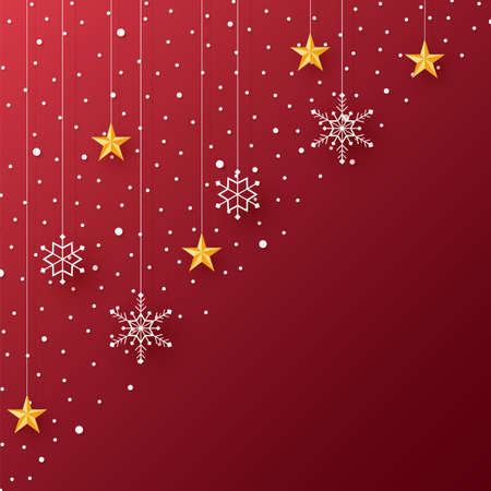 Merry Christmas with snowflakes and star hanging in paper cutのイラスト素材