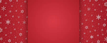 Merry Christmas with snowflakes background and blank square banner in the center in paper art styleのイラスト素材