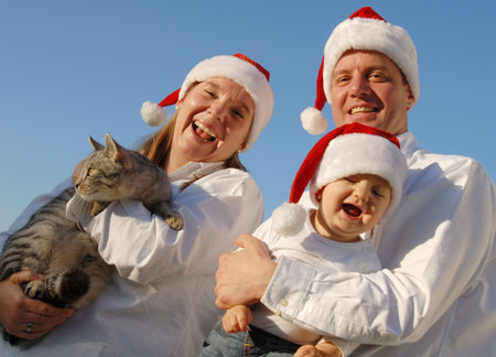 Christmas Family Portrait wit catの写真素材