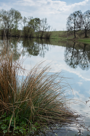 Reflection of clouds in a lake on a spring dayの写真素材