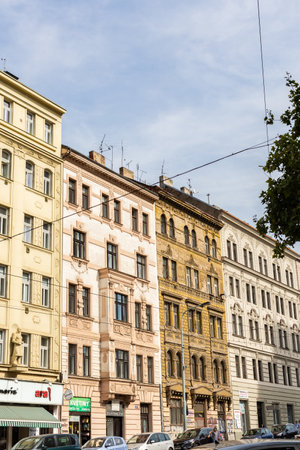 Prague, Czech Republic - September 21, 2018: Beautiful old houses in a rainy autumn in Prague, the Czech Republic is a country in Central Europeのeditorial素材