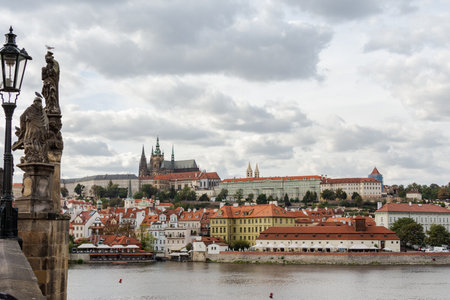 Prague, Czech Republic - September 22, 2018: Panorama of the Lesser town from the Charles Bridge, Prague Castle with St. Vitus Cathedralのeditorial素材