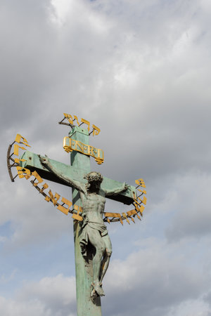 Prague, Czech Republic - September 22, 2018: sculptures of Charles Bridge, Karluv mostのeditorial素材