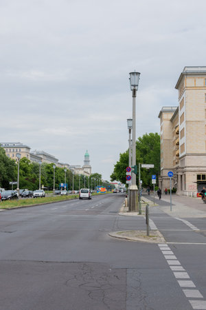 Berlin, Germany-May 26, 2019: Walking through the street Karl-Marx-Allee of Berlin in the Friedrichshain districtのeditorial素材