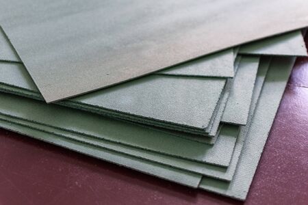 Sheets environmentally friendly underfloor for laminate and parquet are stacked on the floor, natural insulation from coniferous speciesの写真素材