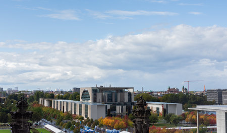 Berlin, Germany- September 28, 2019: panorama of the city of Berlin from the roof of the Bendestag building, famous city buildingsのeditorial素材