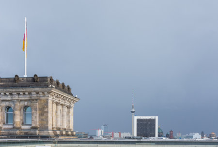 Berlin, Germany- September 28, 2019: panorama of the city of Berlin from the roof of the Bendestag building, famous city buildingsのeditorial素材