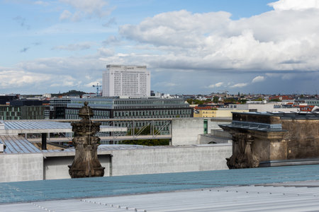 Berlin, Germany- September 28, 2019: panorama of the city of Berlin from the roof of the Bendestag building, famous city buildingsのeditorial素材