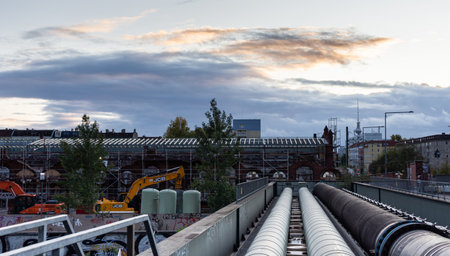 Berlin, Germany- September 30, 2019: construction work near the intersection of streets Landsberger Allee and Otto-Ostrowski-Strabeのeditorial素材
