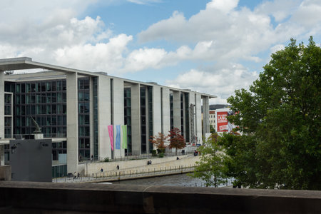 Berlin, Germany- September 28, 2019: Marie-Elisabeth-Luders Haus from the balcony of the library of the Reichstag building and river Spree, Berlin government quarterのeditorial素材