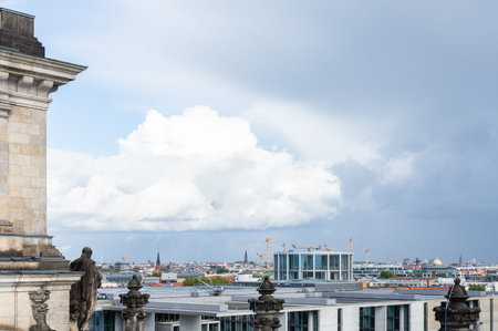 Berlin, Germany- September 28, 2019: panorama of the city of Berlin from the roof of the Bendestag building, famous city buildingsのeditorial素材