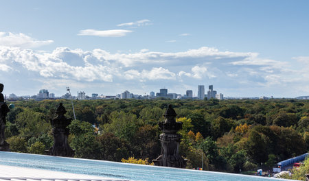 Berlin, Germany- September 28, 2019: panorama of the city of Berlin from the roof of the Bendestag building, famous city buildingsのeditorial素材