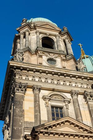 View of the Cathedral from the park Lustgarten, Berliner Dom in Berlin, Germanyの写真素材