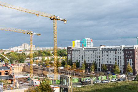 Berlin, Germany- October 1, 2019: construction work near the intersection of streets Landsberger Allee and Otto-Ostrowski-Strabeのeditorial素材
