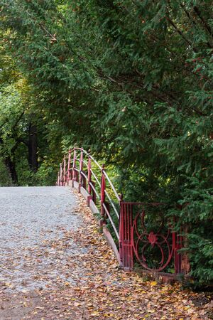 Walking in the palace garden of Charlottenburg on an autumn day, small bridges over the river , a district of the Charlottenburg-Wilmersdorf boroughの写真素材