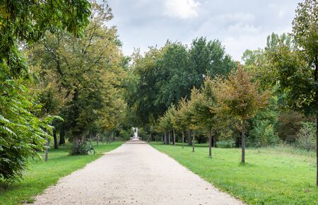 Walking in the palace garden of Charlottenburg on an autumn day, a district of the Charlottenburg-Wilmersdorf boroughの写真素材