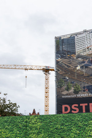 Berlin, Germany- October 4, 2019: construction work near the intersection of streets Landsberger Allee , building planのeditorial素材