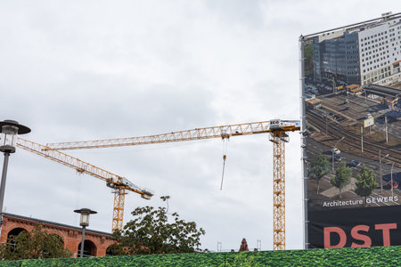 Berlin, Germany- October 4, 2019: construction work near the intersection of streets Landsberger Allee , building planのeditorial素材