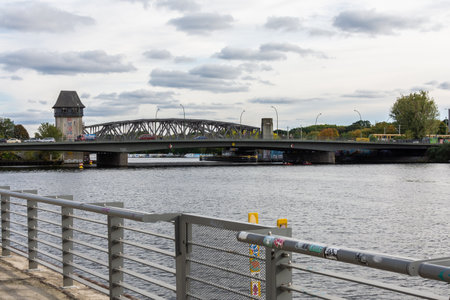 Berlin, Germany- October 6, 2019: view of the Elsen Bridge from the Spree river embankmentのeditorial素材