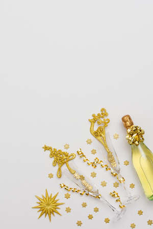 Festive white background with gold decorationの写真素材