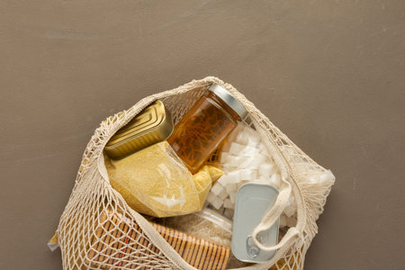 Home food supplies, necessary food for the period of quarantine and isolation, the concept of stay...