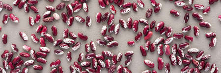 Legumes are scattered in the background, natural banner of red beans, top viewの写真素材