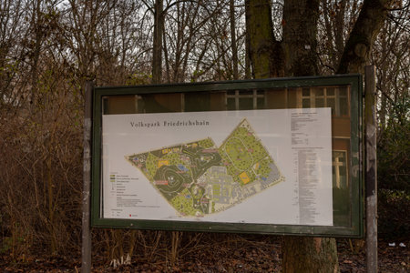 Berlin, Germany - December 27, 2021: a walk on a cold winter day in the park Volkspark Friedrichshain, park mapのeditorial素材