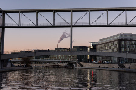 Berlin, Germany - December 25, 2021: a walk on a winter day near the Reichstag building and Paul-Lobe-Haus building along the Spree embankmentのeditorial素材