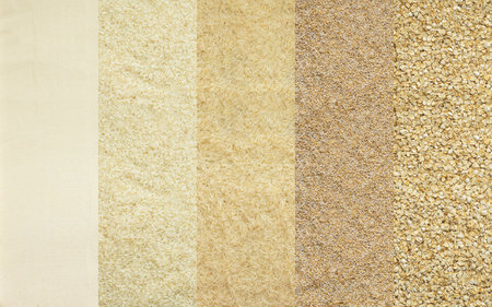 Various grain cereals banner, top view, semolina and rice, wheat and oatsの写真素材