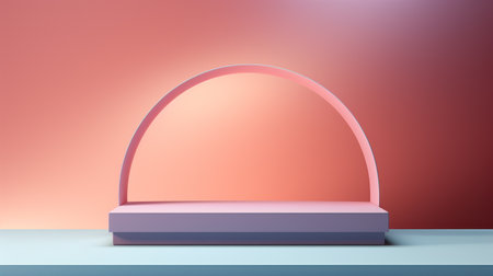 Abstract minimalist arch podium stage with pedestals for product presentation, pastel studio, shadow on the wall from the windowの素材