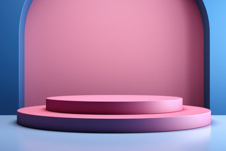 Abstract minimalist arch podium stage with pedestals for product presentation, pastel studio, shadow on the wall from the windowの素材