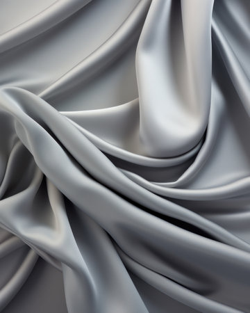 Background of flowing shiny gray silver satin or silk, fashionable bright background of smooth silky fabricの素材