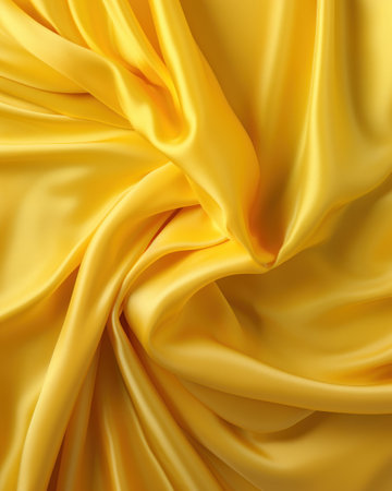 Background of flowing shiny yellow satin or silk, fashionable bright background of smooth silky fabricの素材