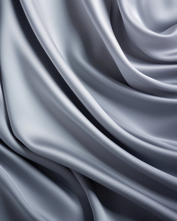 Background of flowing shiny gray silver satin or silk, fashionable bright background of smooth silky fabricの素材