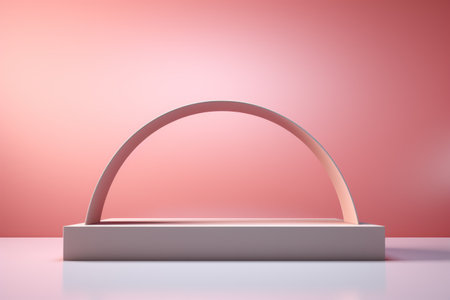 Abstract minimalist arch podium stage with pedestals for product presentation, pastel studio, shadow on the wall from the windowの素材
