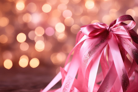 Bright pink ribbons on bokeh background , valentine's holiday or birthday, love and romance conceptの素材