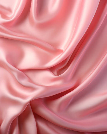 Background of flowing shiny pink satin or silk, fashionable bright background of smooth silky fabricの素材