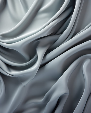 Background of flowing shiny gray silver satin or silk, fashionable bright background of smooth silky fabricの素材
