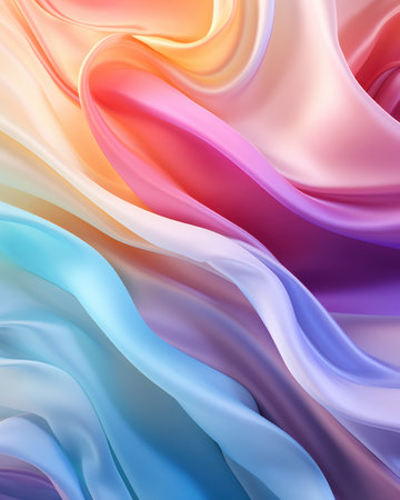 Background of flowing shiny colorful satin or silk, fashionable bright background of smooth silky fabricの素材