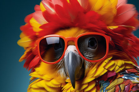 Fashionable bright parrot with glasses, high fashion, fashion magazine coverの素材