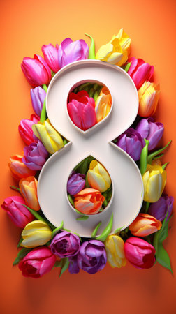Number 8 in tulips, women's holiday March 8, 8th birthdayの素材