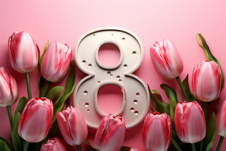 Number 8 in tulips, women's holiday March 8, 8th birthdayの素材