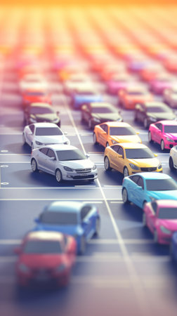 Blurred fuzzy car parking lot with blurry carsの素材