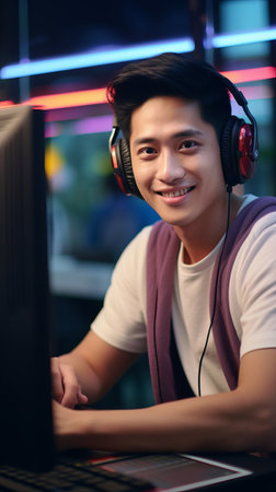 Asian man in a call centerの素材