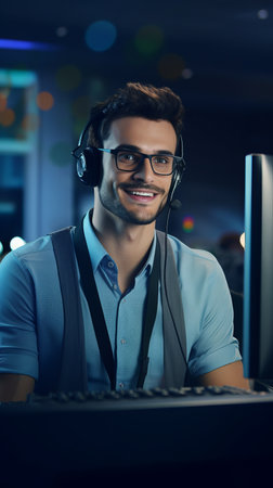 European man in call centerの素材