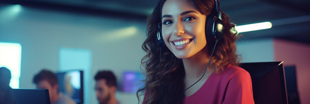 Latina girl in a call centerの素材