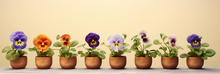 Flowers Pansies in a pot on the tableの素材