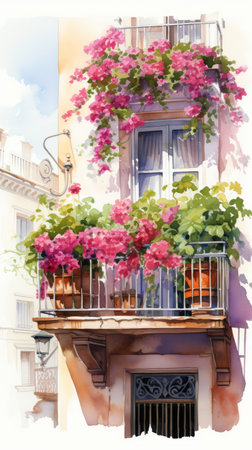 Watercolor illustration of colorful potted flowersの素材