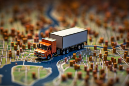 Truck standing on a mapの素材