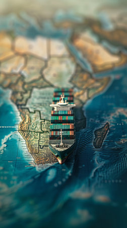 Cargo ship standing on the mapの素材